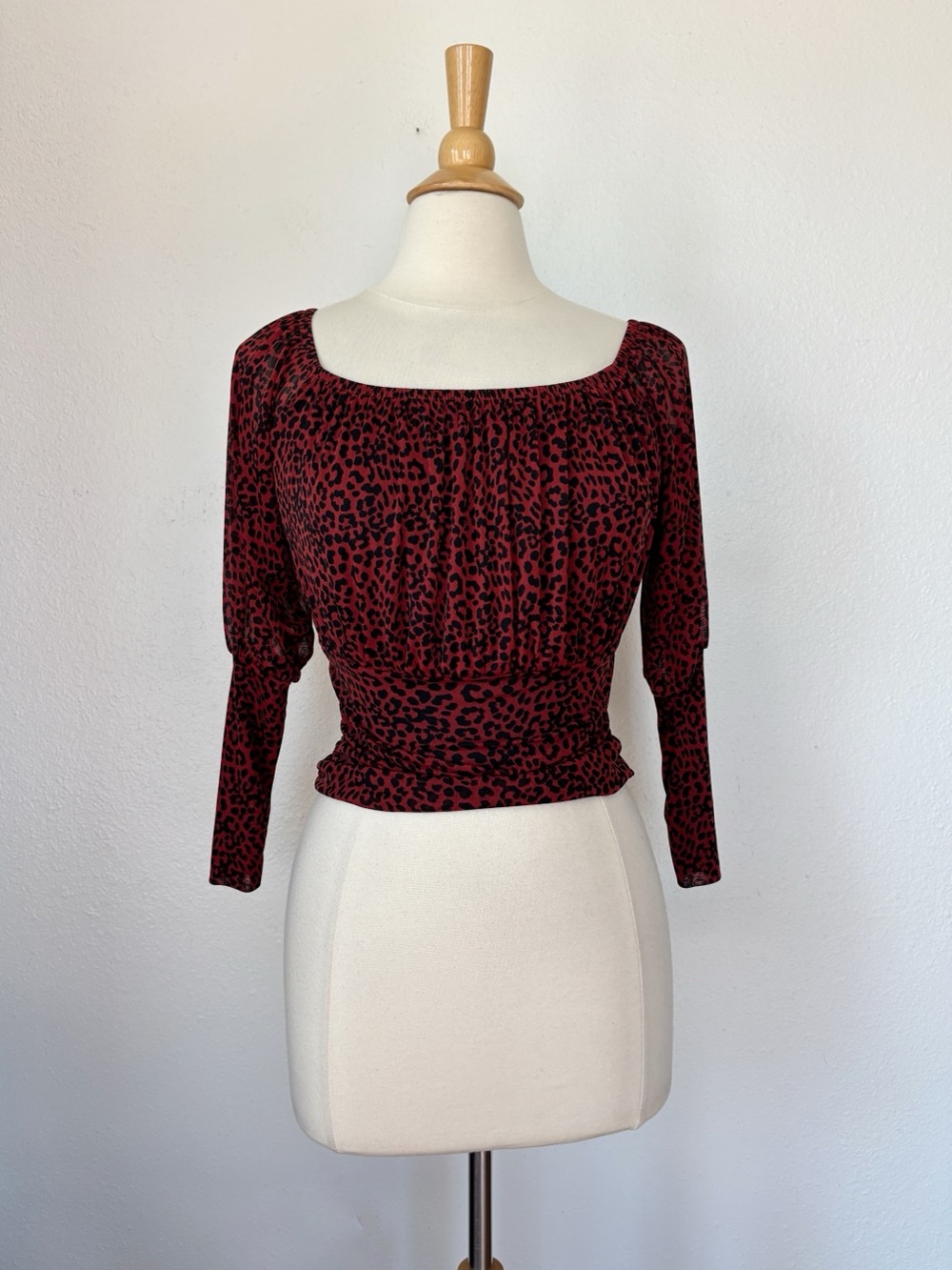 Red Leopard Mob Wife Office Siren Square-Neck Blouse